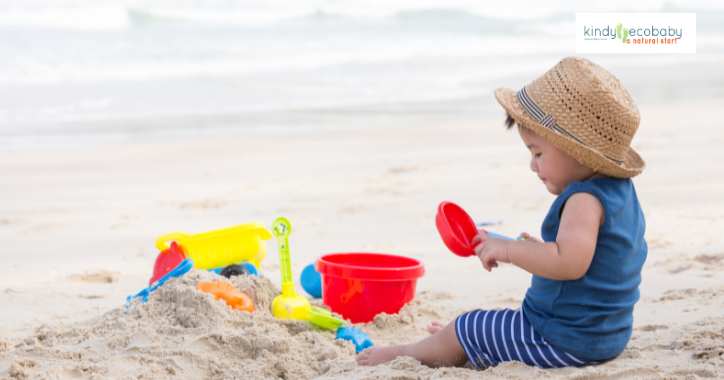 Child safety in tropical Australia requires wearing a hat on the beach when it is sunny