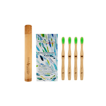 12 PACK Green Bristle Biodegradable Kids Bamboo Toothbrush plus Bamboo Brush Holder