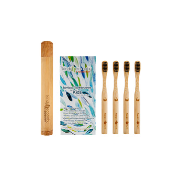 12 Pack Biodegradable Natural Kids Bamboo Toothbrush with Bamboo Holder Charcoal Bristles