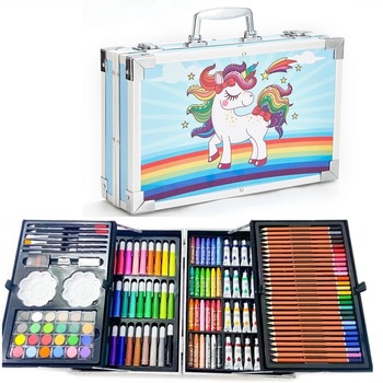 155 piece compact Kids Art Case. Painting, drawing, colour pencils, pastels. Artist Kit